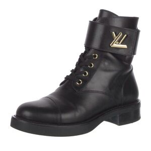 Louis Vuitton Black Combat Boots with Gold Details